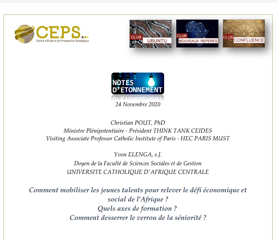 You are currently viewing Comment mobiliser les jeunes talents pour relever le défi économique et social de l’Afrique ? Quels axes de formation ? Comment desserrer le verrou de la séniorité ?