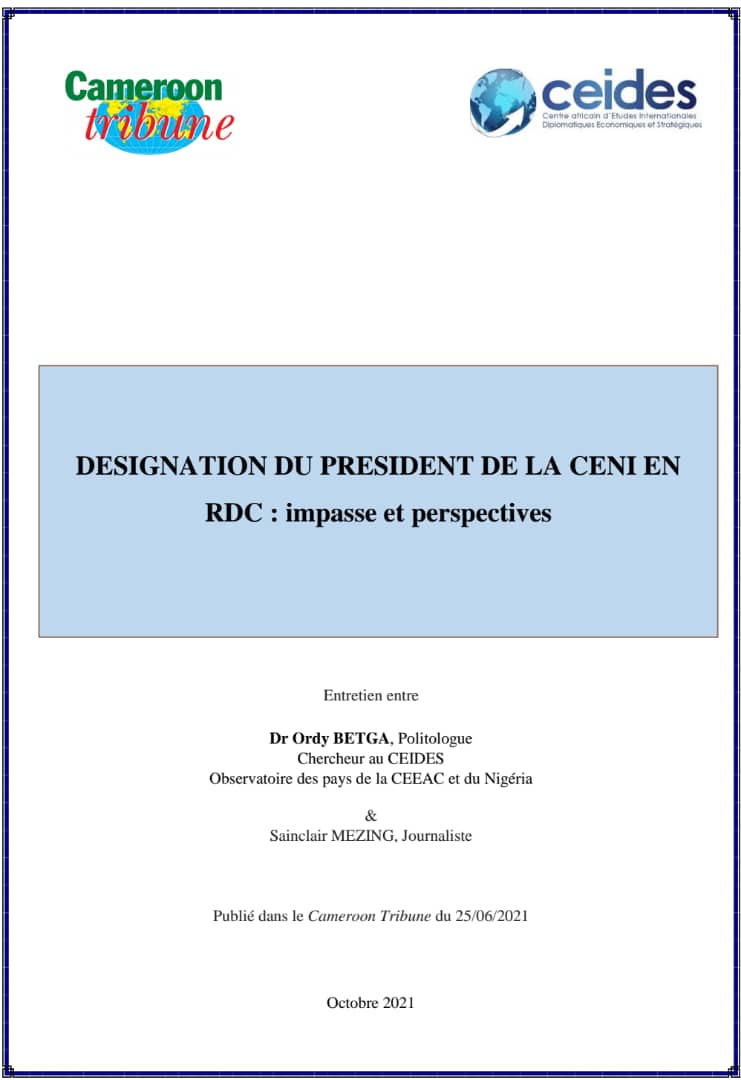 DESIGNATION DU PRESIDENT DE LA CENI EN RDC : impasse et perspectives